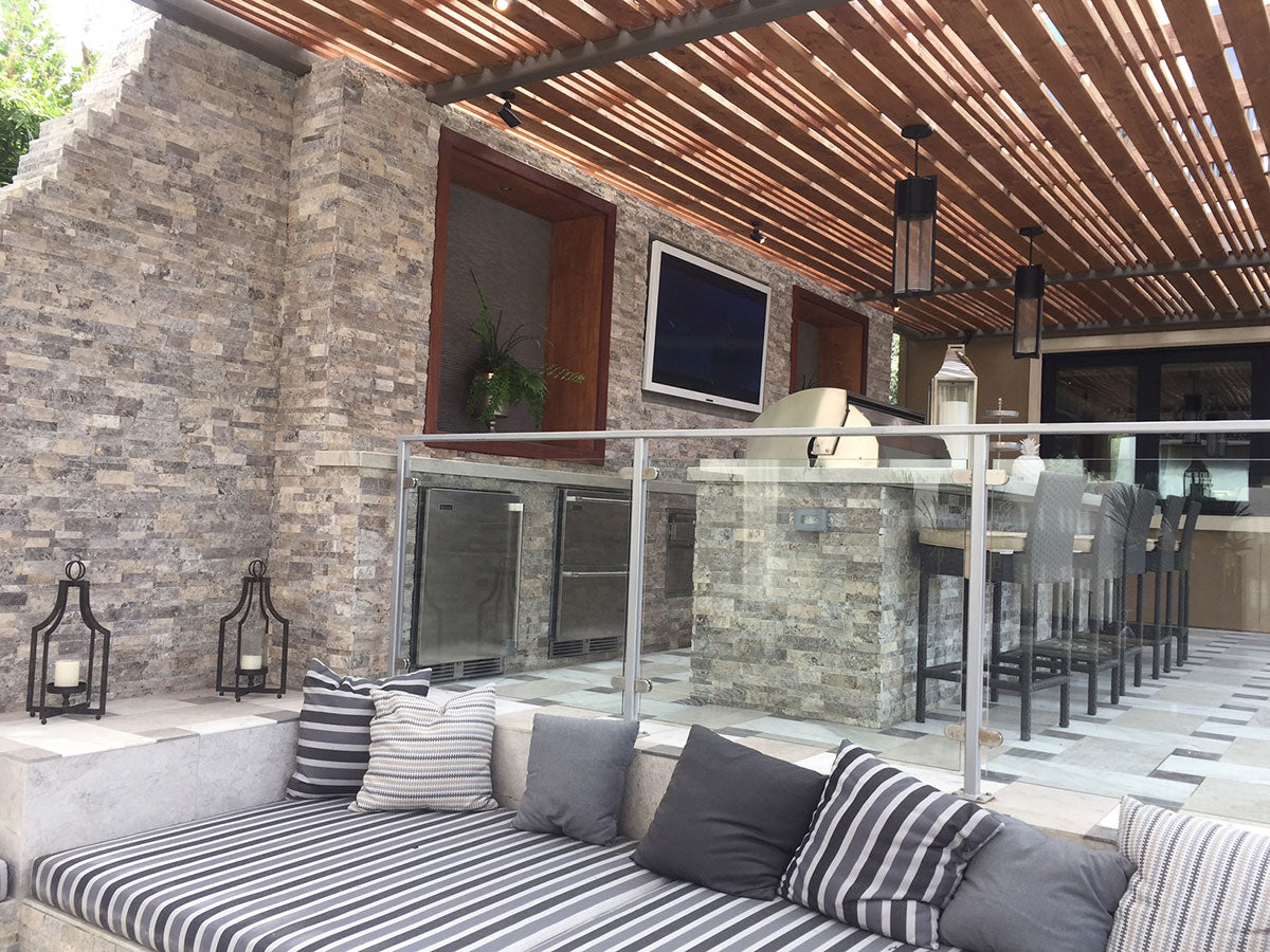 Silver Travertine Stacked Stone Tile