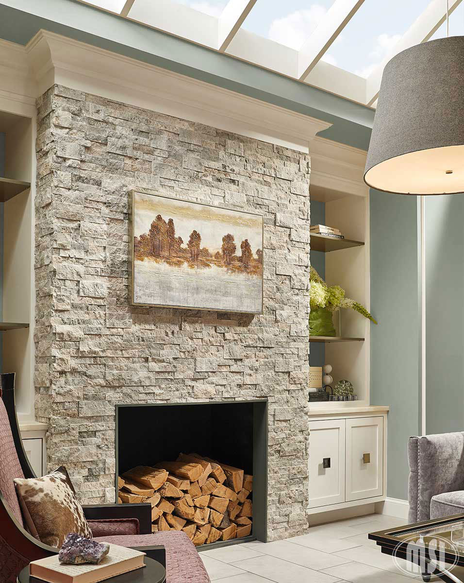 Silver Travertine Stacked Stone Tile