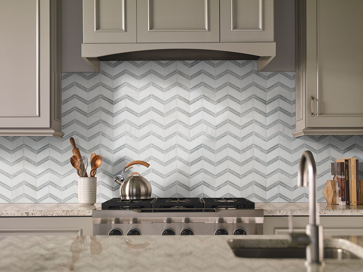 Bianco Dolomite Marble Chevron Pattern Tile