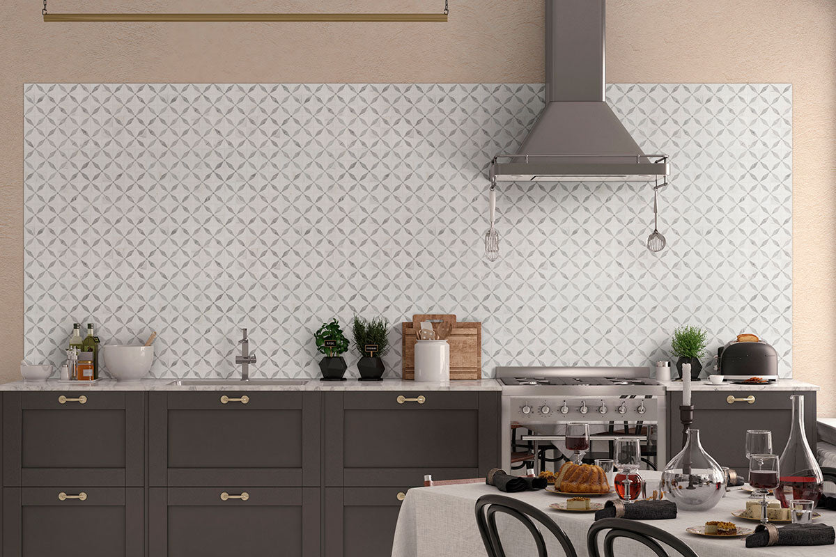 Bianco Starlite Marble Geometric Tile