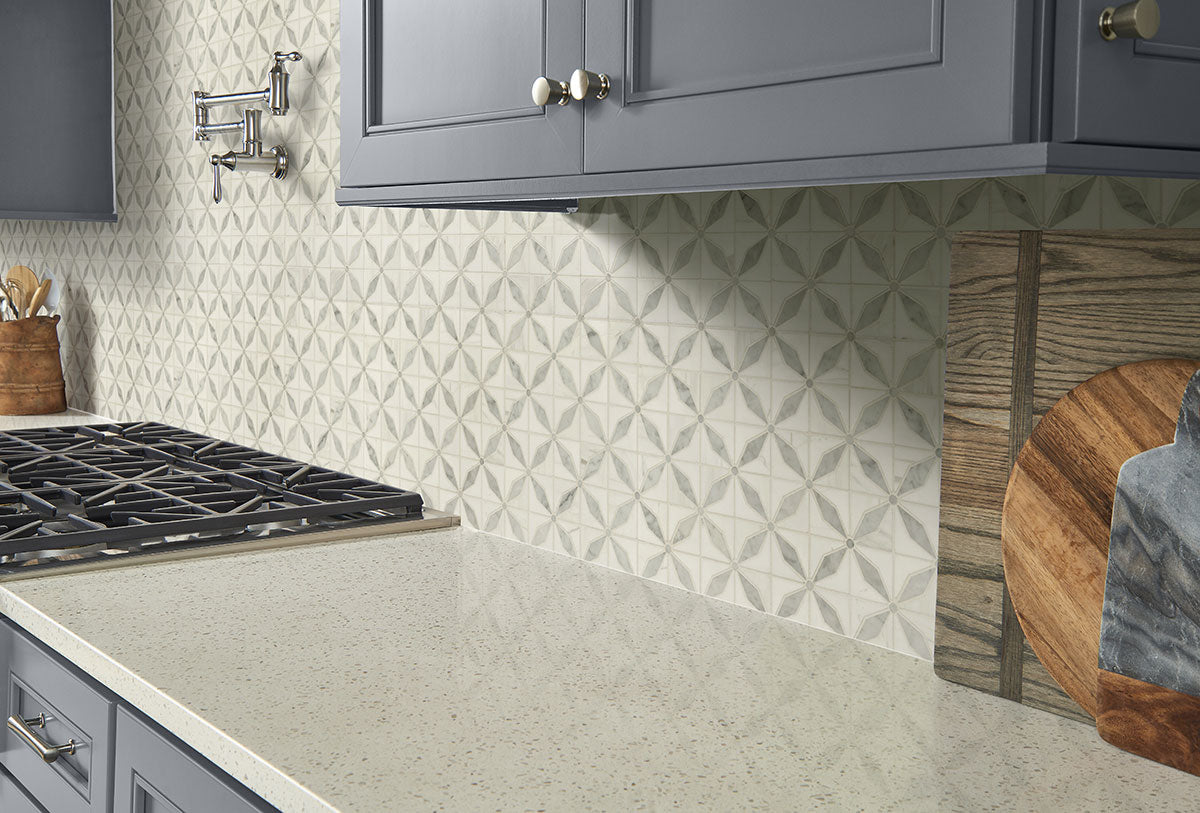 Bianco Starlite Marble Geometric Tile