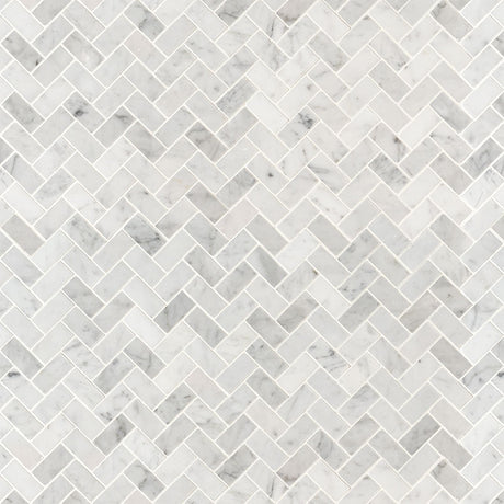 Carrara White 1x2 Herringbone Tile