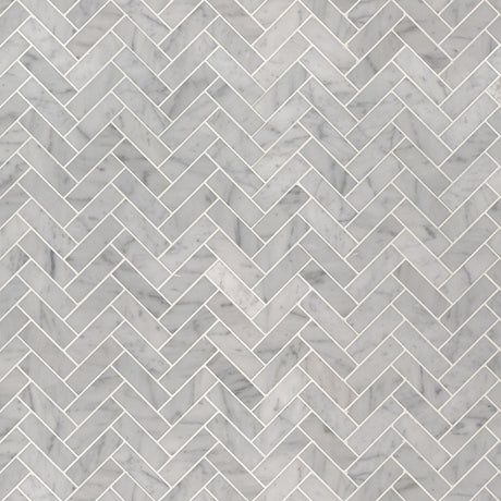 Carrara White 1x3 Herringbone Polished Tile