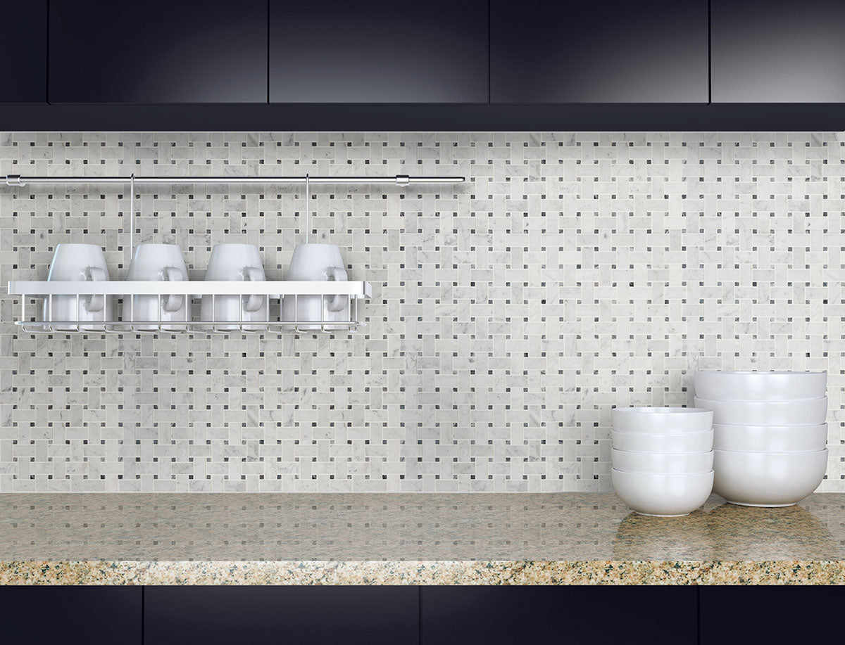 Carrara White Basketweave Tile - Honed Tile