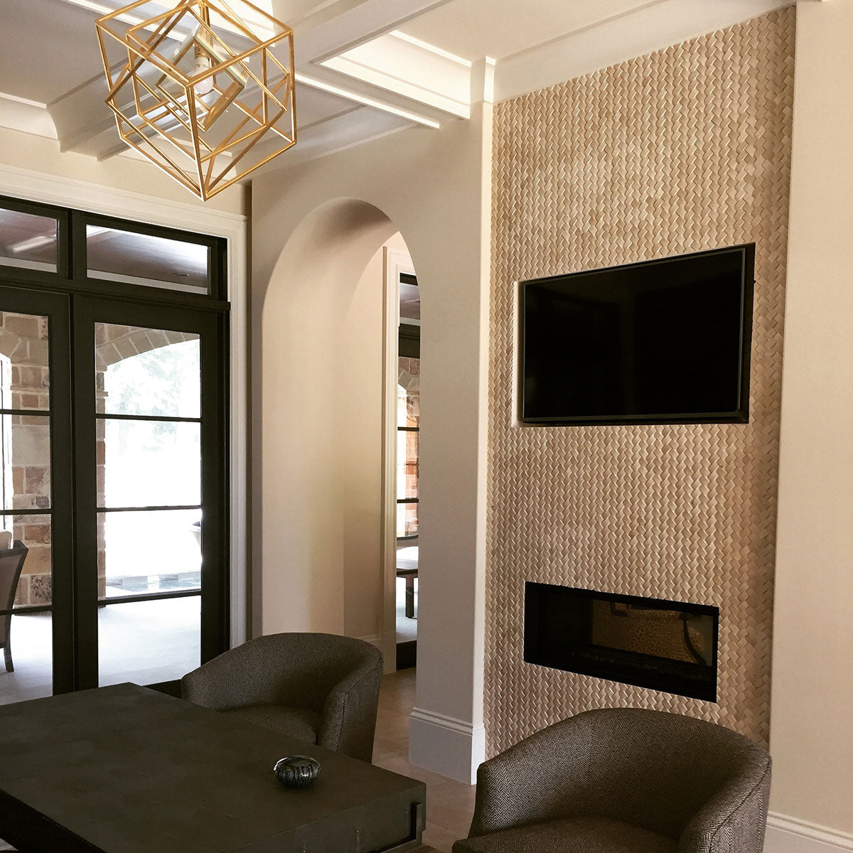Crema Arched Herringbone Tile