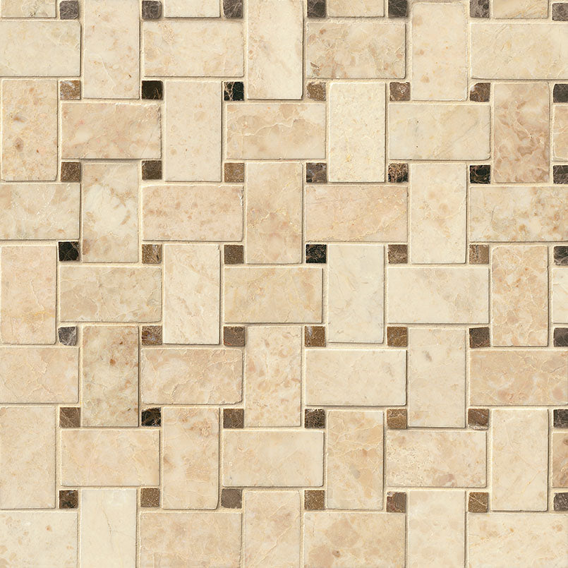 Crema Cappuccino Basketweave Pattern Polished Tile