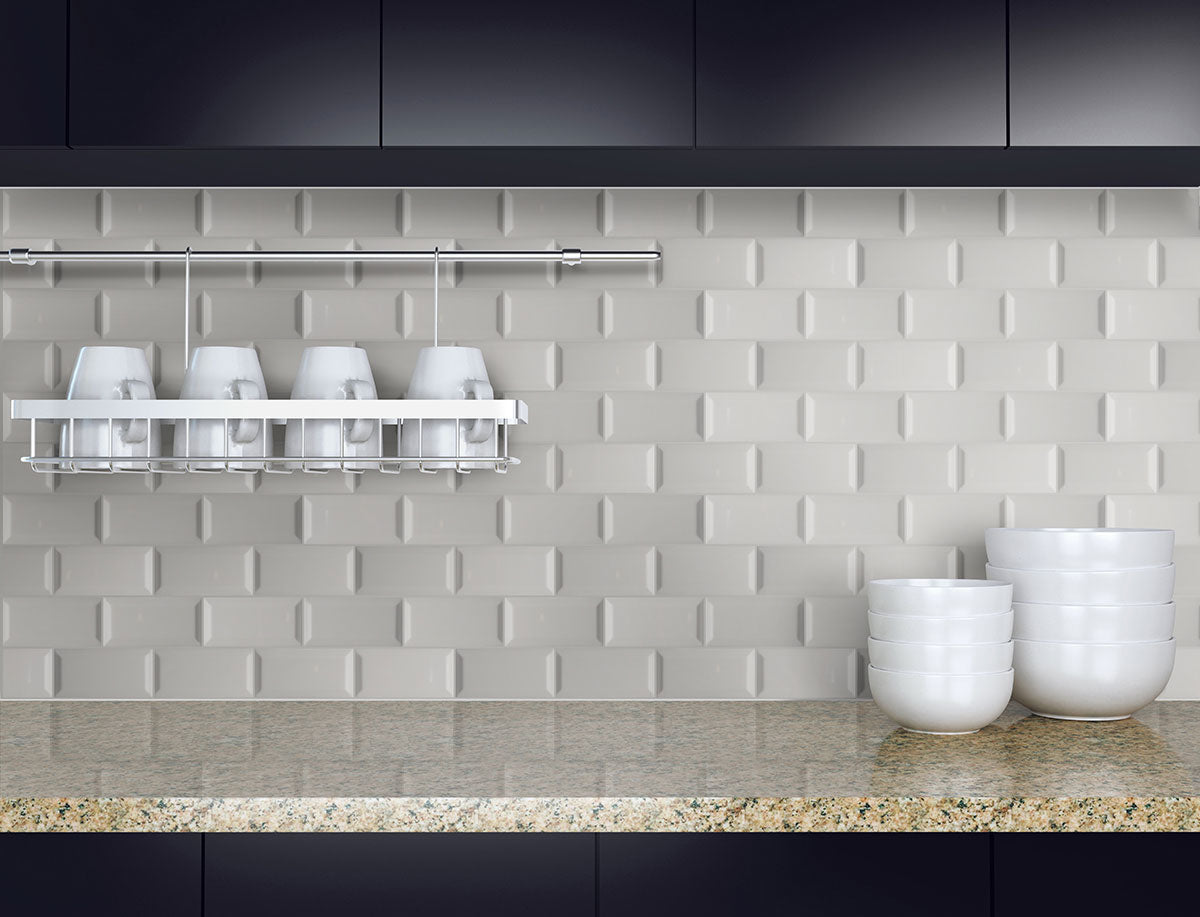 Gray Glossy Beveled Subway Tile 3x6 Tile