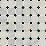 Greecian White 2" Octagon With Black 5/8x5/8 Polished In 12x12 Mesh Tile