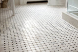 Greecian White 2" Octagon With Black 5/8x5/8 Polished In 12x12 Mesh Tile