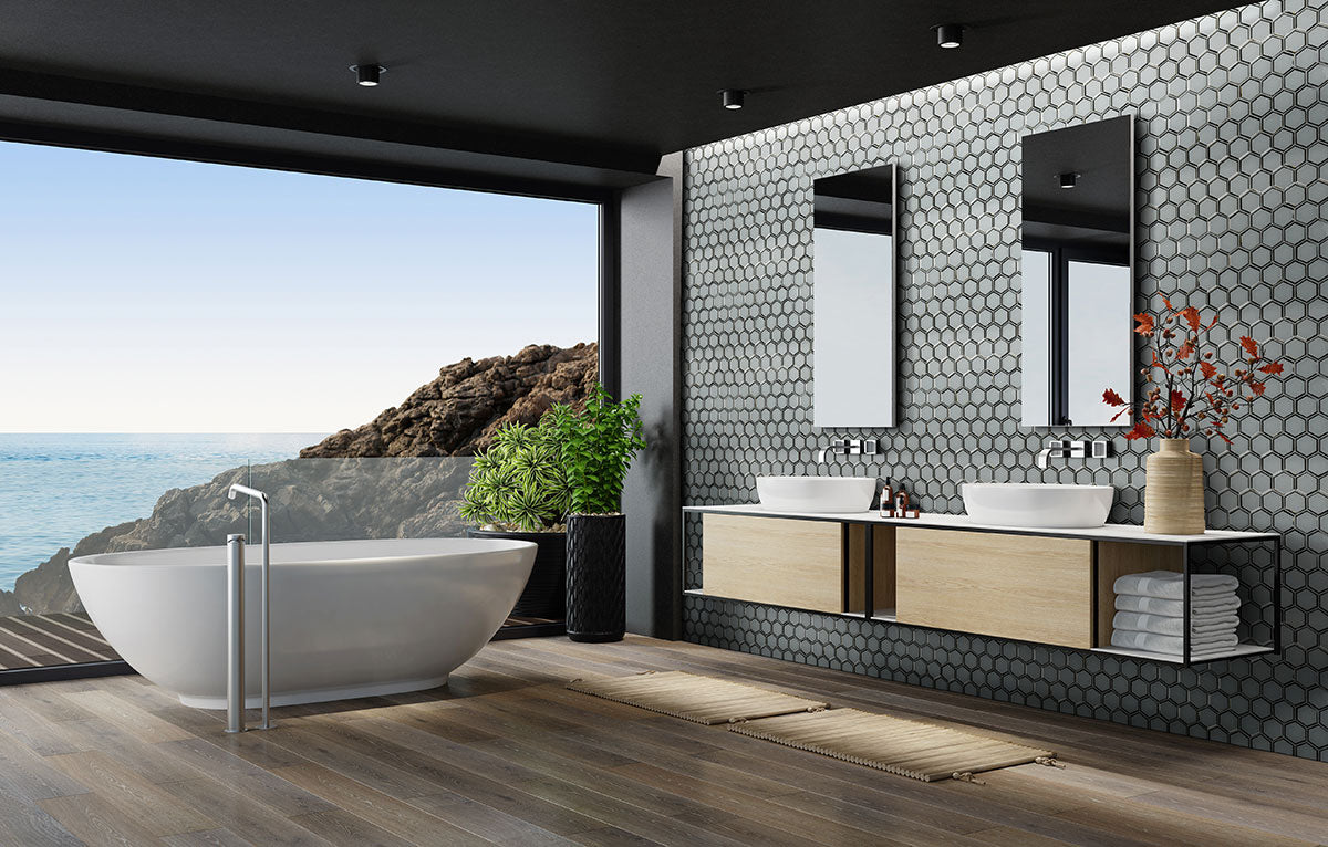 Ice Beveled 3" Hexagon Mosaic Tile