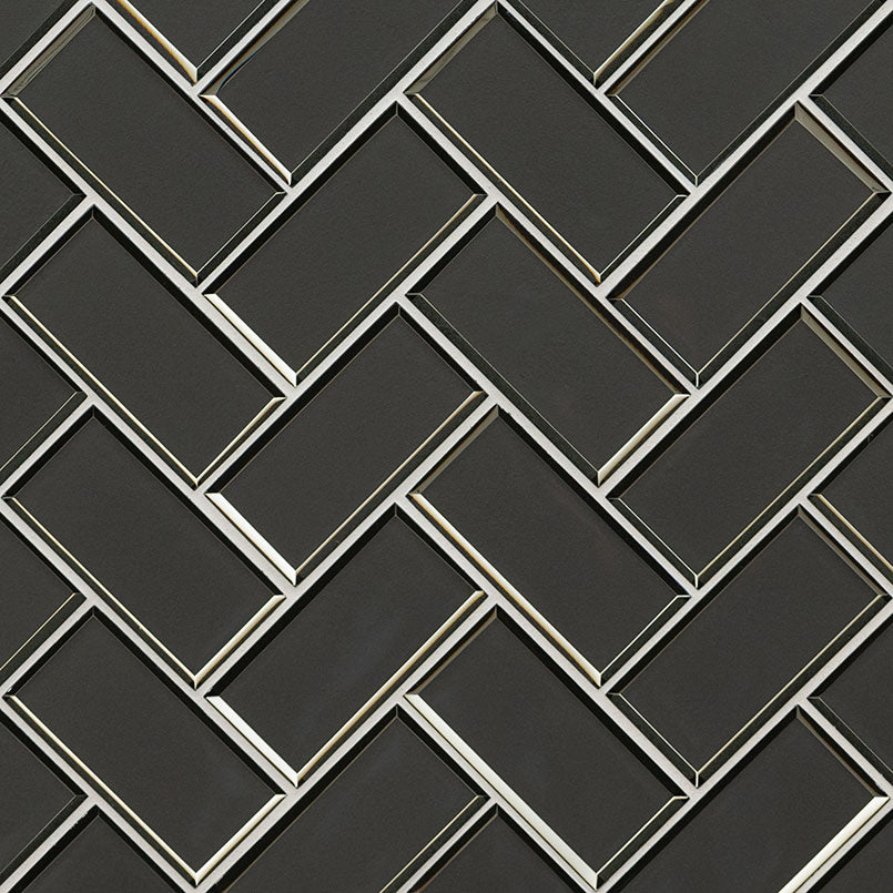 Metallic Gray Bevel Herringbone 8mm Tile