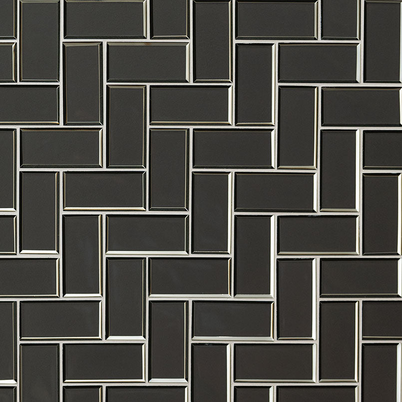 Metallic Gray Bevel Herringbone 8mm Tile