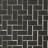 Metallic Gray Bevel Herringbone 8mm Tile
