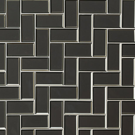 Metallic Gray Bevel Herringbone 8mm Tile