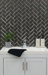 Metallic Gray Bevel Herringbone 8mm Tile
