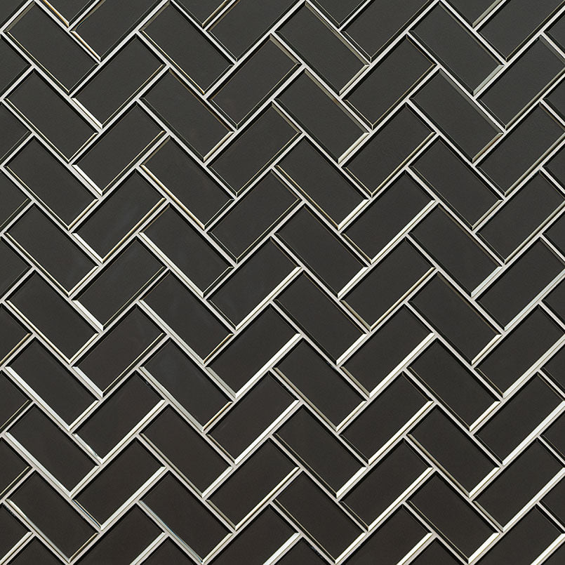 Metallic Gray Bevel Herringbone 8mm Tile