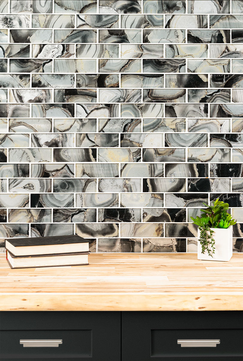 Midnight Agate 2x6 Subway Glass Tile