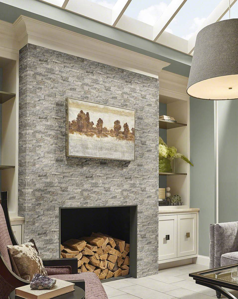 Silver Travertine Stacked Stone Tile