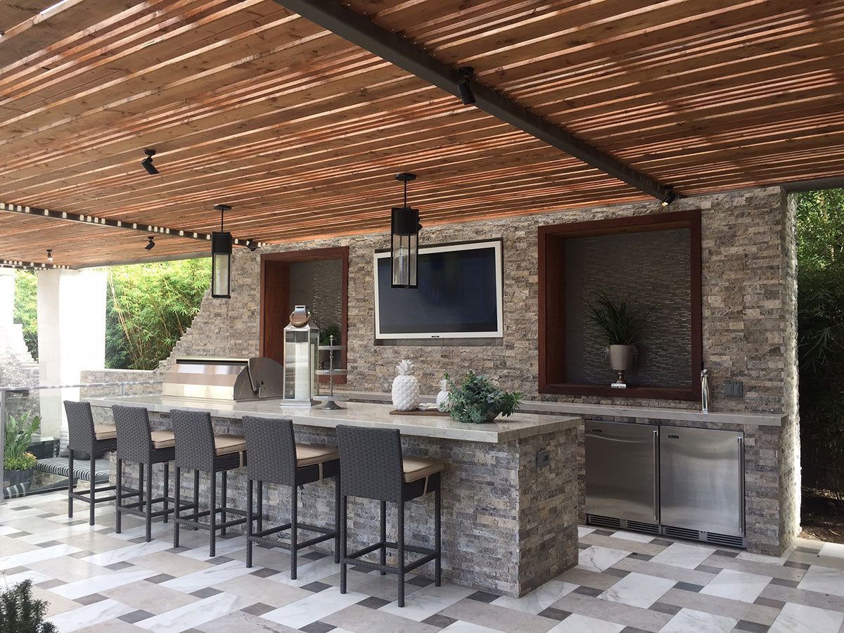 Silver Travertine Stacked Stone Tile
