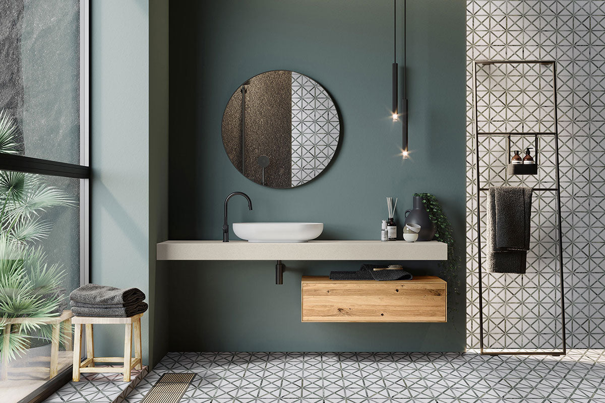 Verdant Green Geometrica Pattern Pol Tile