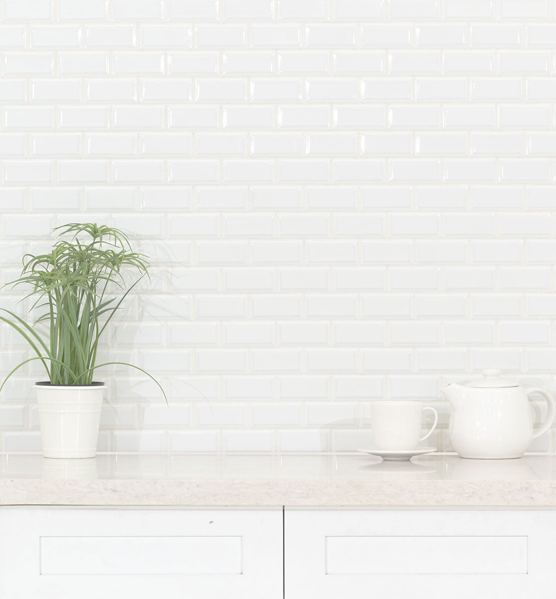 White 2X4 Beveled Glossy Tile