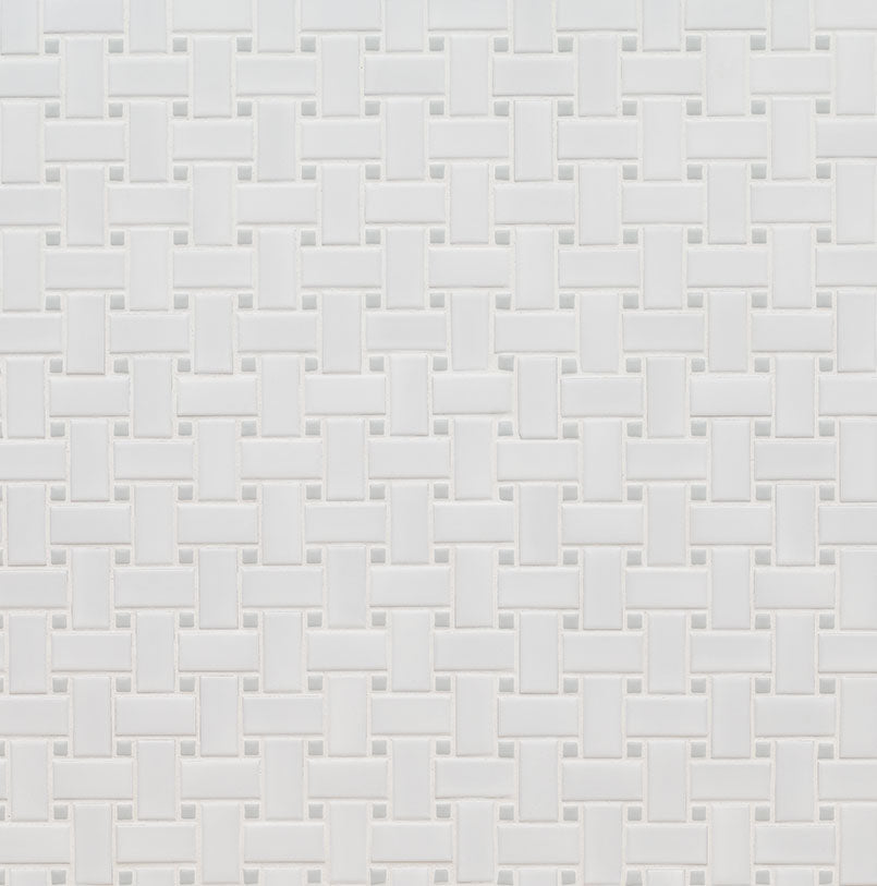 White And Gray Matte Basketweave Tile