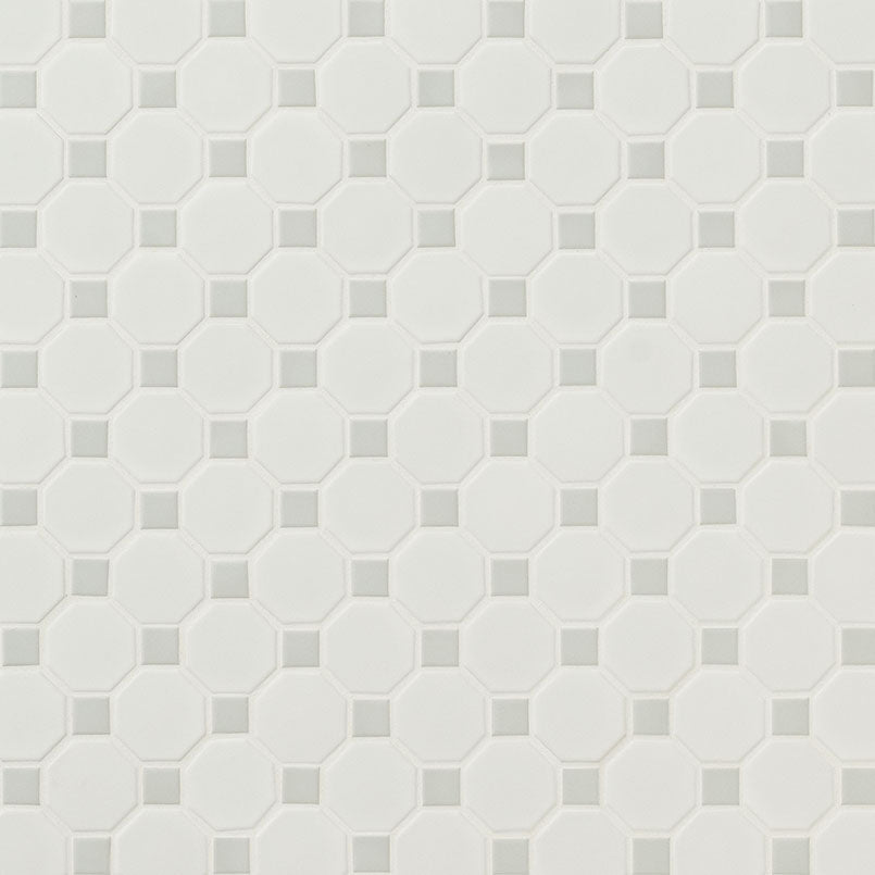 White And Gray Matte Octagon Tile