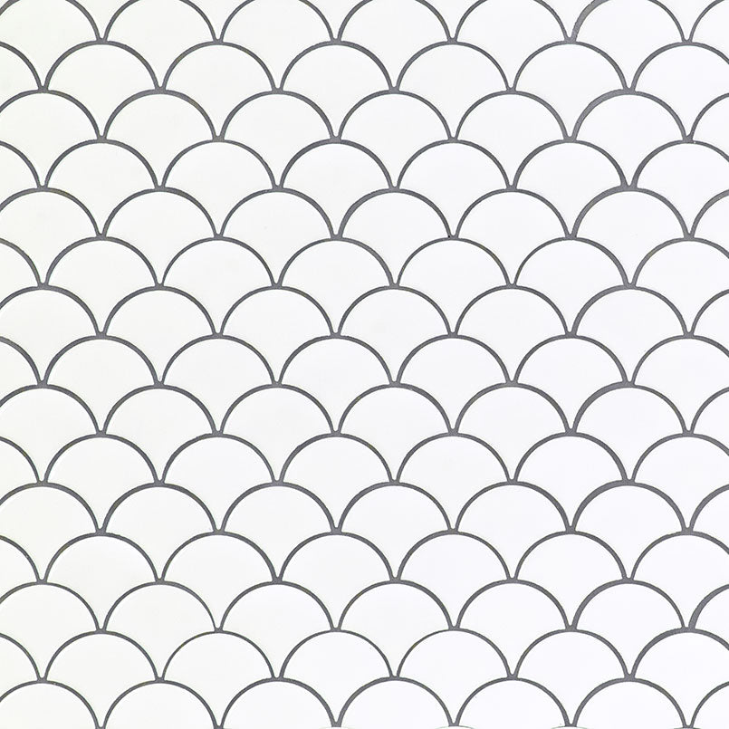 White Glossy Fish Scale Pattern Mosaic Tile